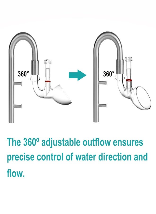 JARDLI Stainless Steel Lily Pipe Set - Hybrid Steel & Detachable Glass Outflow with Skimmer, 360° Multi-Level Inflow - Fish & Shrimp Safe, Easy to Clean (17mm for 5/8'' i.d. (16/22 mm) tubing) - Image 3